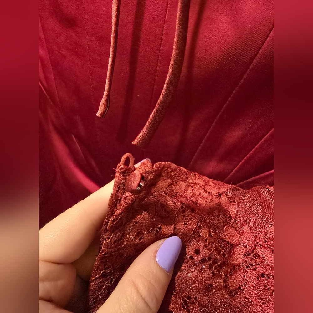 House Of CB Perdi Elegant Red Lace Long Sleeve Dress - Picture 8 of 10